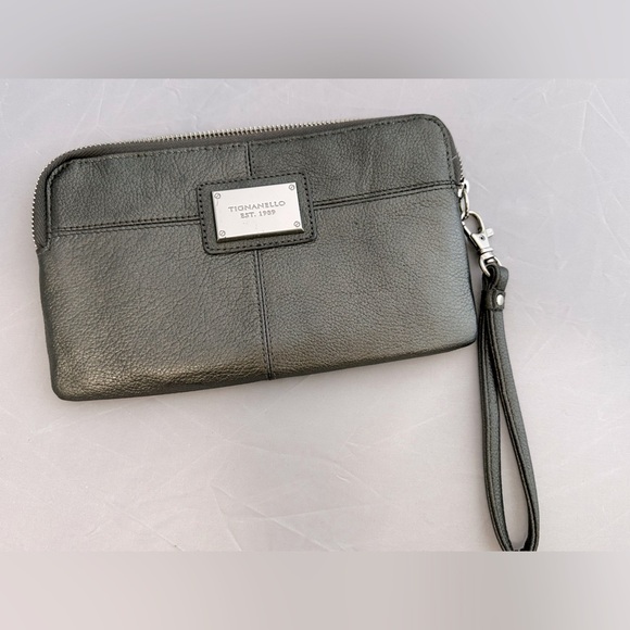 Tignanello Silver-Gray Leather Wristlet - Picture 1 of 4